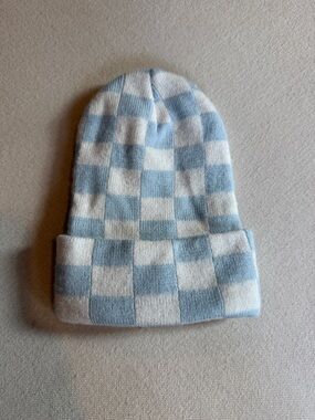 Newborn Blue and White Checkerboard Beanie - Cozy Knit Hat